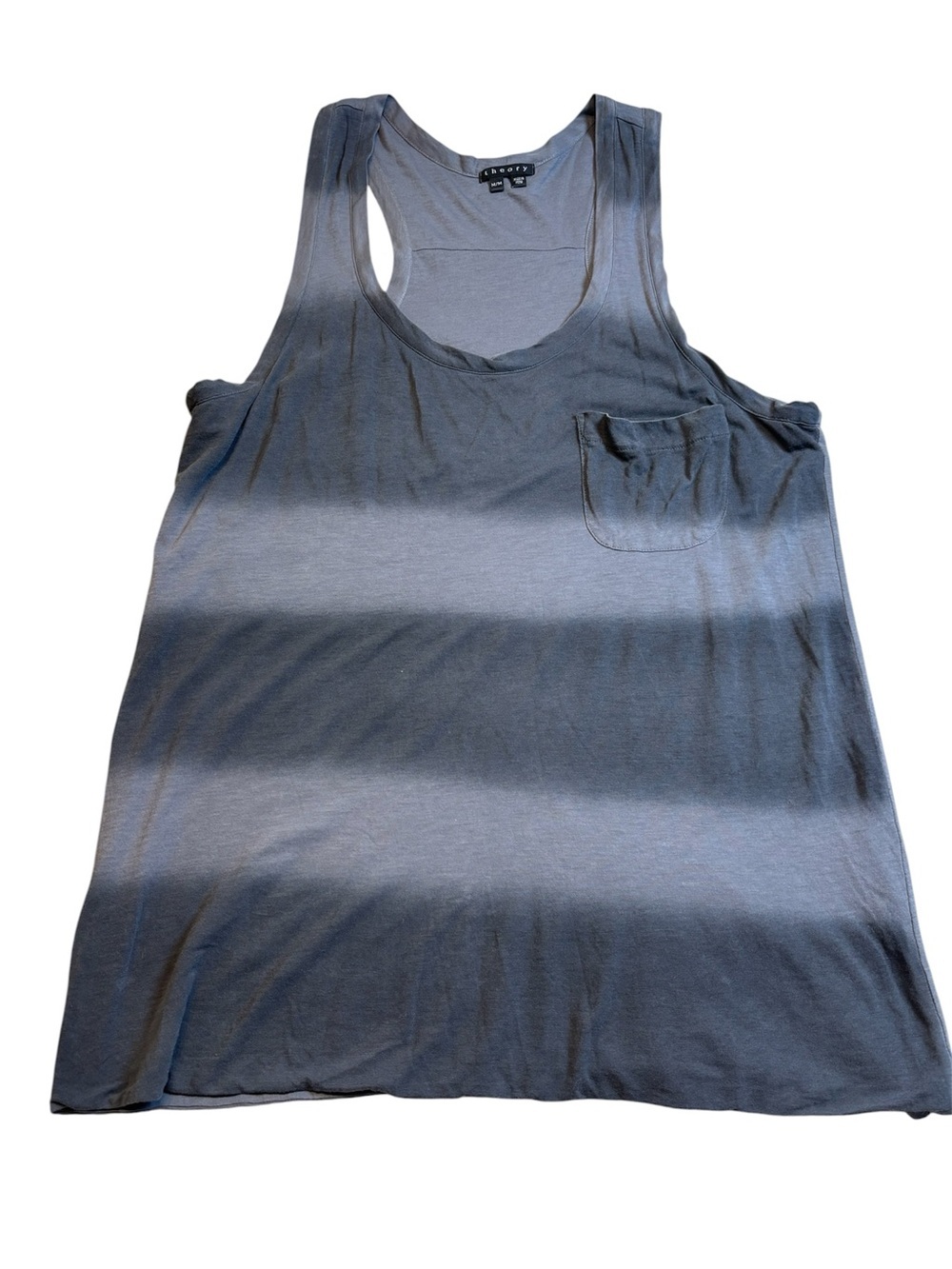 Theory Ombre Striped Racerback Tank Top Gray Pocket Cotton Medium EUC